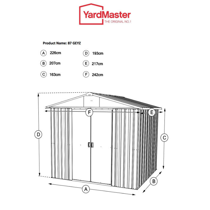 YardMaster 8' x 7' Apex Metal Garden Shed