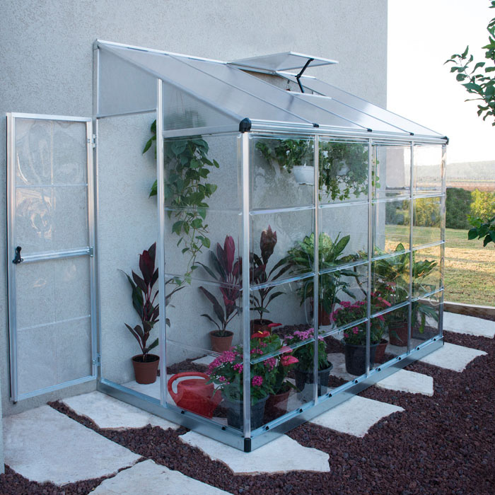Palram - Canopia 4’ x 8’ Lean To Silver Polycarbonate Greenhouse