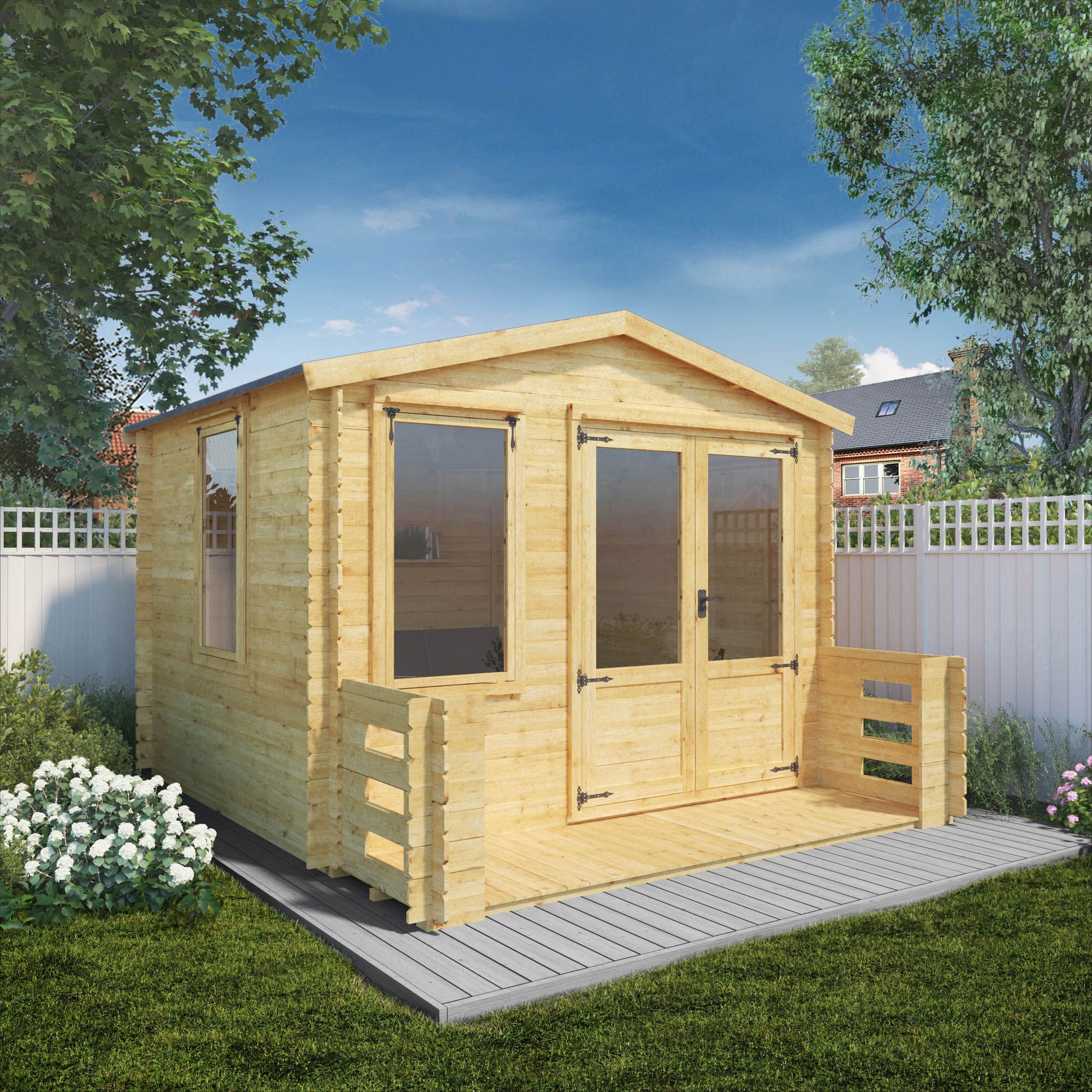 Adley 3.3m x 3.7m Newhaven Log Cabin with Veranda - 19mm