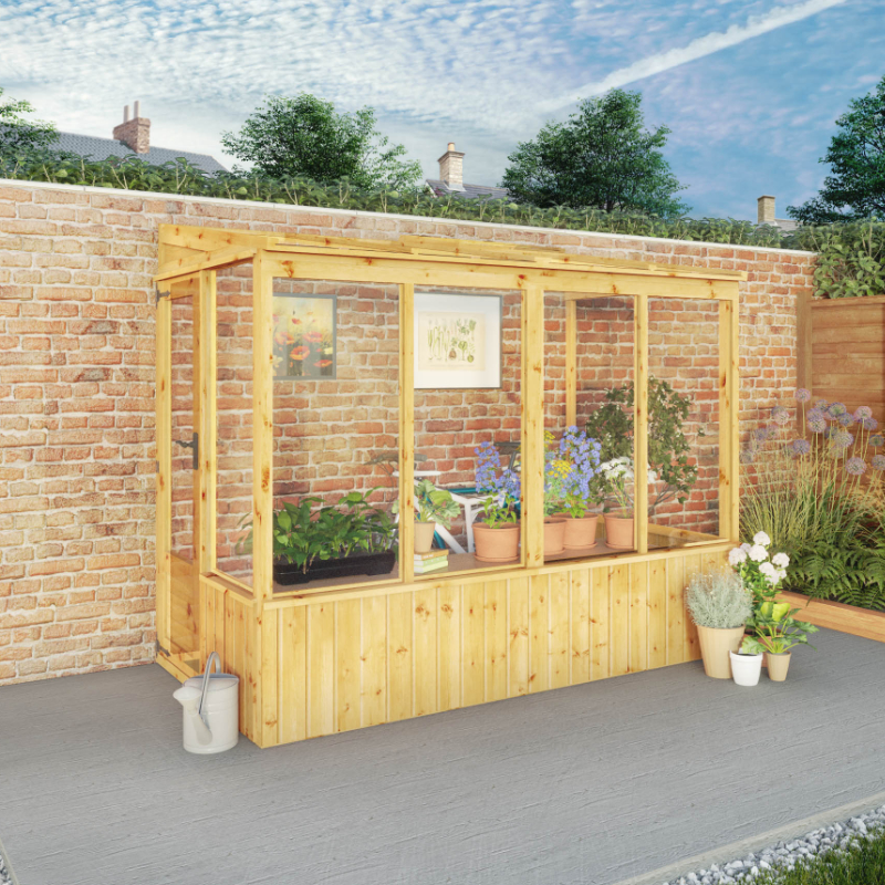 Adley 4’ x 8’ Premium Lean-To Wooden Greenhouse