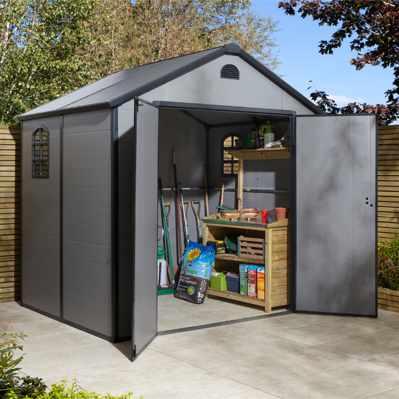 Rowlinson Airevale 8’ x 6’ Plastic Apex Shed - Light Grey