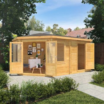 Adley 5m x 3m Dorchester Corner Premium Log Cabin With Side Shed - 44mm