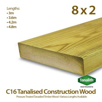 Holt Trade 8" x 2" C16 Tanalised Construction Timber - 3.6m