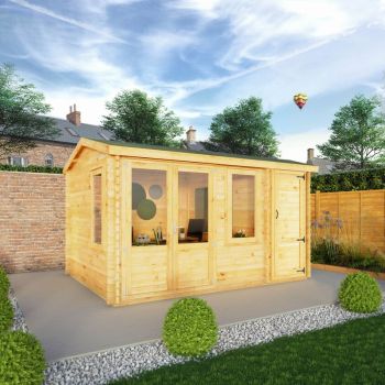 Adley 4.1m x 3m Delta Home Office Log Cabin With Side Shed - 28mm