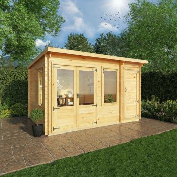 Adley 4.1m x 3m Hereford Log Cabin With Side Shed - 19mm