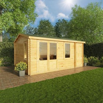 Adley 5.1m x 4m Delta Home Office Log Cabin With Side Shed - 34mm