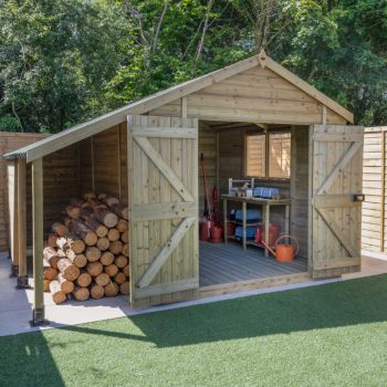 Hartwood 8' x 10' Double Door Premium Tongue & Groove Apex Shed with Log Store