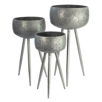 Osbourne Set of 3 Hammered Bowl Metal Planters With Legs