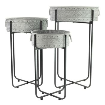 Osbourne Set of 3 Low Stud Round Metal Planters With Stands