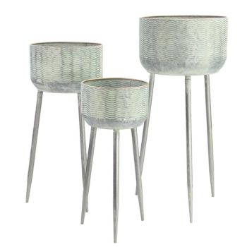 Osbourne Set of 3 Wave Round Metal Planters With Legs