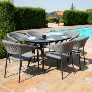 MZ Pebble 6 Seater Outdoor Fabric Oval Dining Set - Flanelle