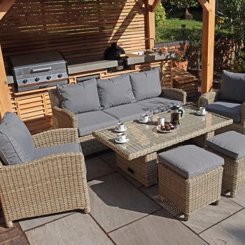 RC Wentworth 7 Seater Rattan Sofa Dining Set with Adjustable Table