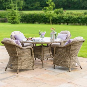 MZ Winchester 4 Seater Round Rattan Dining Set with Heritage Chairs
