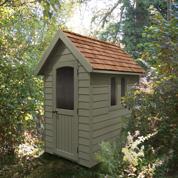 Hartwood 4’ x 6’ Painted Deluxe Redwood Overlap Apex Retreat Shed - Moss Green
