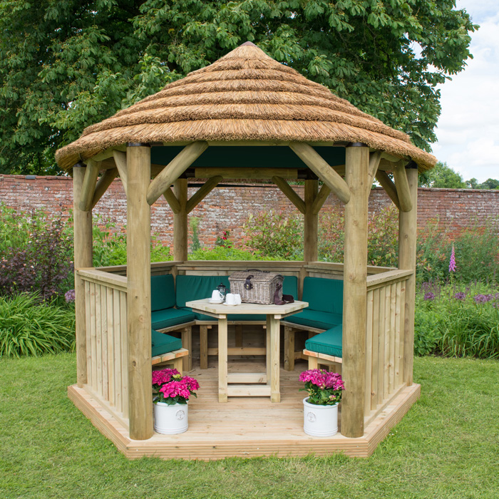 Hartwood 3m Fully Furnished Premium Hexagonal Gazebo With Country Thatch Roof