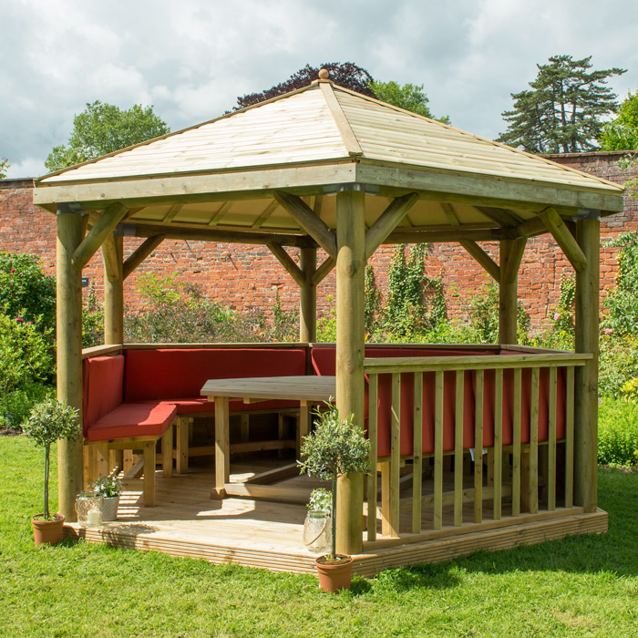 Hartwood 4m Fully Furnished Premium Hexagonal Gazebo With Timber Roof