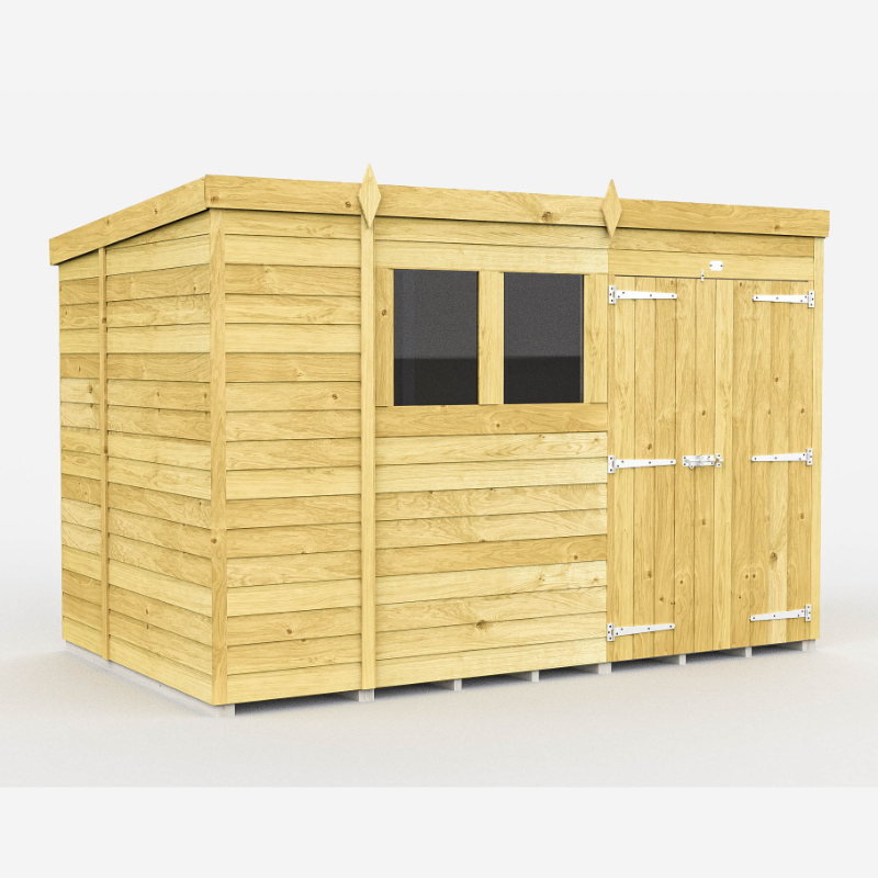 Holt 11’ x 5’ Double Door Shiplap Pressure Treated Modular Pent Shed