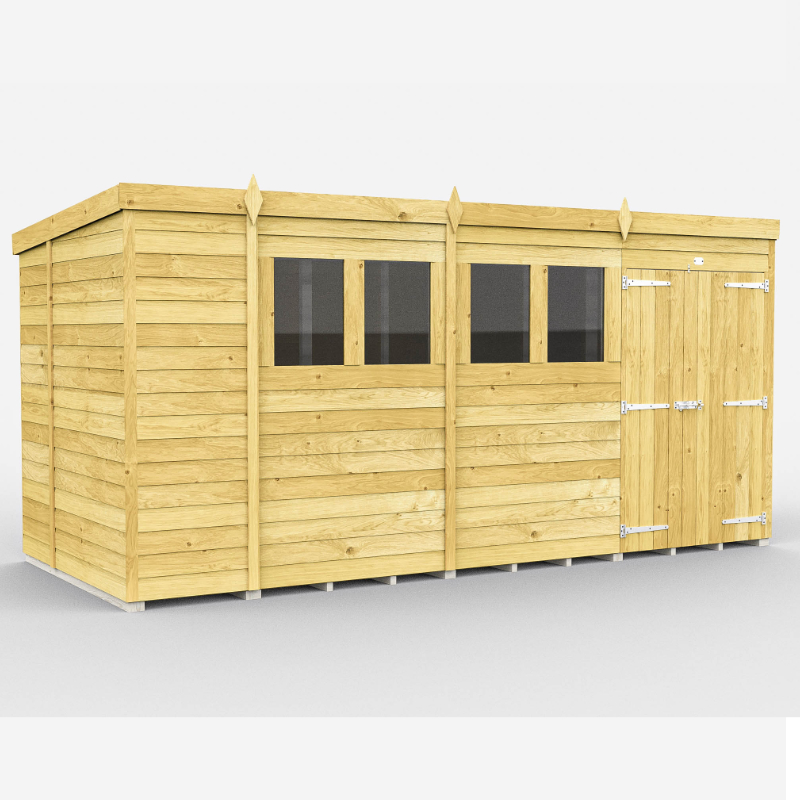 Holt 14’ x 6’ Double Door Shiplap Pressure Treated Modular Pent Shed