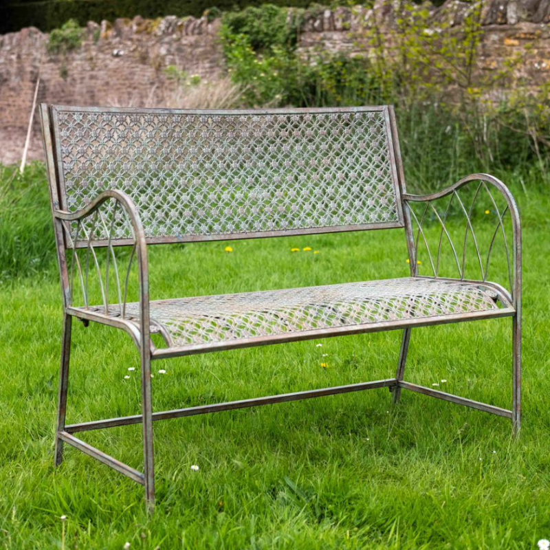 Osbourne Coverdale Straight Top 2 Seater Metal Garden Bench - Antique Blue Rust