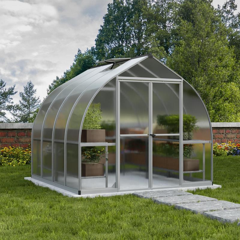 Palram - Canopia 8’ x 8’ Bella Silver Polycarbonate Greenhouse