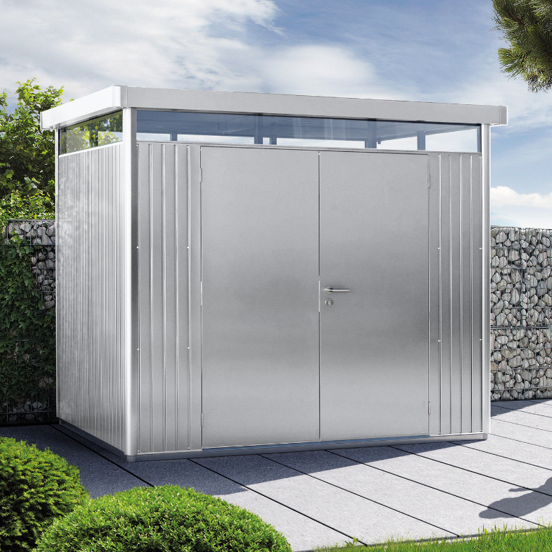 Biohort HighLine Size H2 Premium Metal Shed with Double Door - Silver