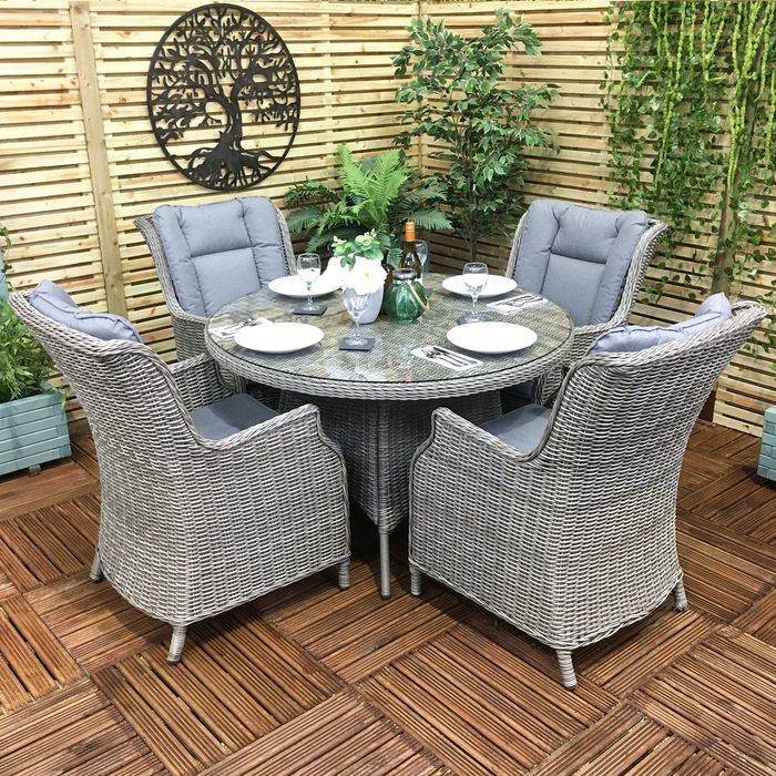 Venta Round Rattan Table And 4 Chairs, Rattan Round Garden Table And 4 Chairs